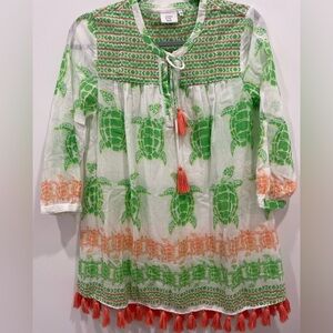 CROWN & IVY Beach cover up size small pink green  playful tassels at hem